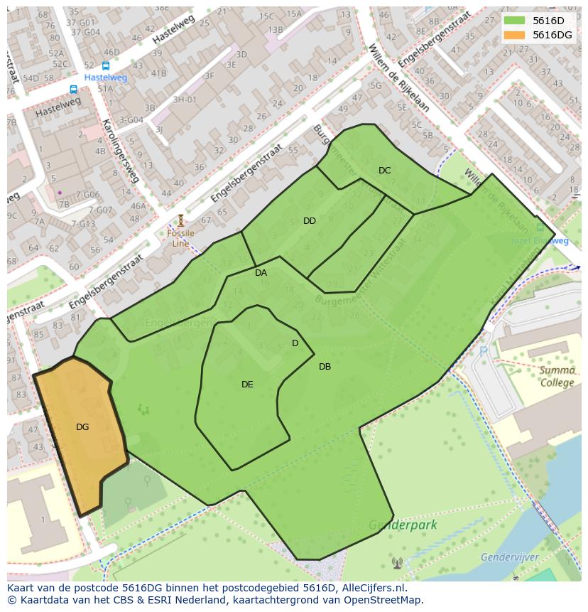 Afbeelding van het postcodegebied 5616 DG op de kaart.