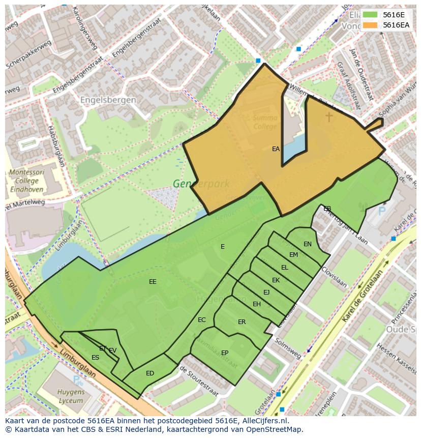 Afbeelding van het postcodegebied 5616 EA op de kaart.