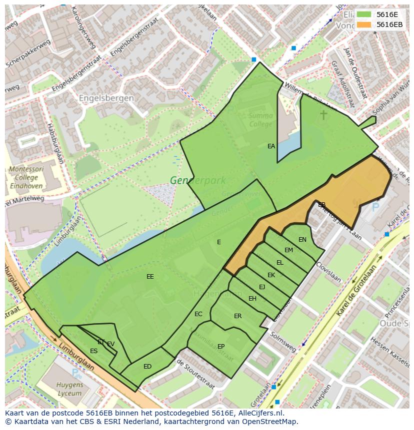 Afbeelding van het postcodegebied 5616 EB op de kaart.