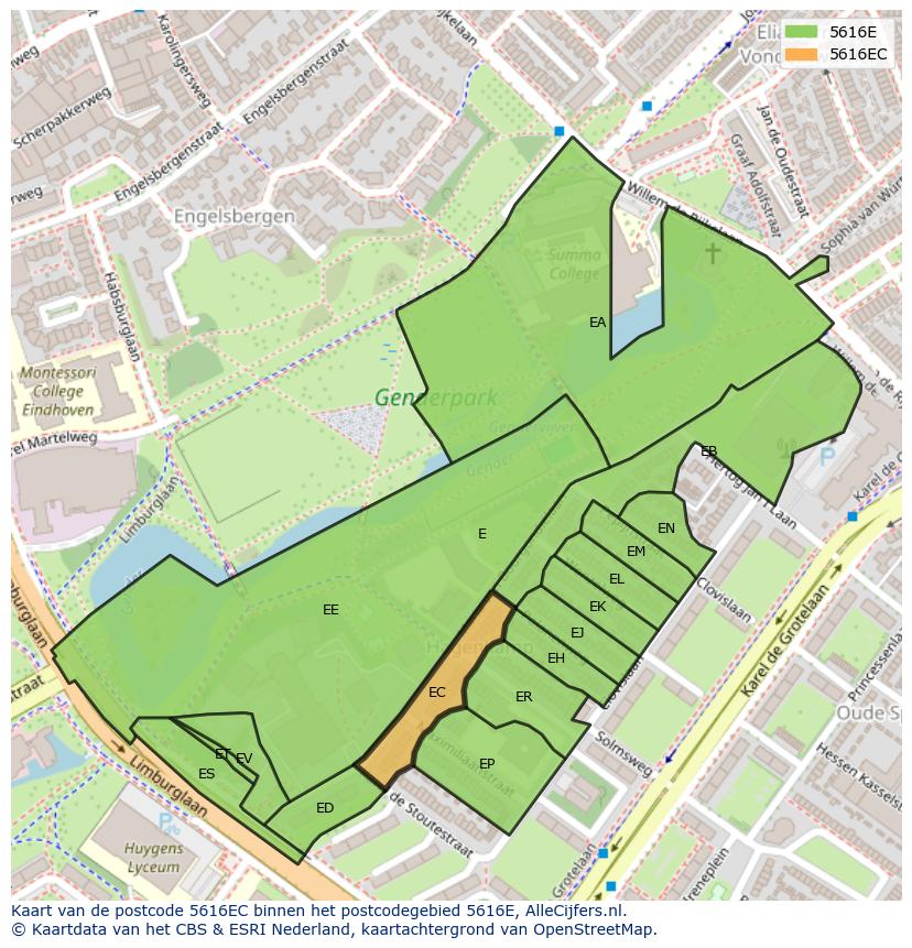 Afbeelding van het postcodegebied 5616 EC op de kaart.