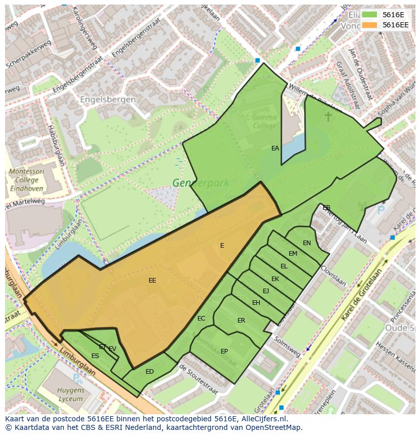 Afbeelding van het postcodegebied 5616 EE op de kaart.
