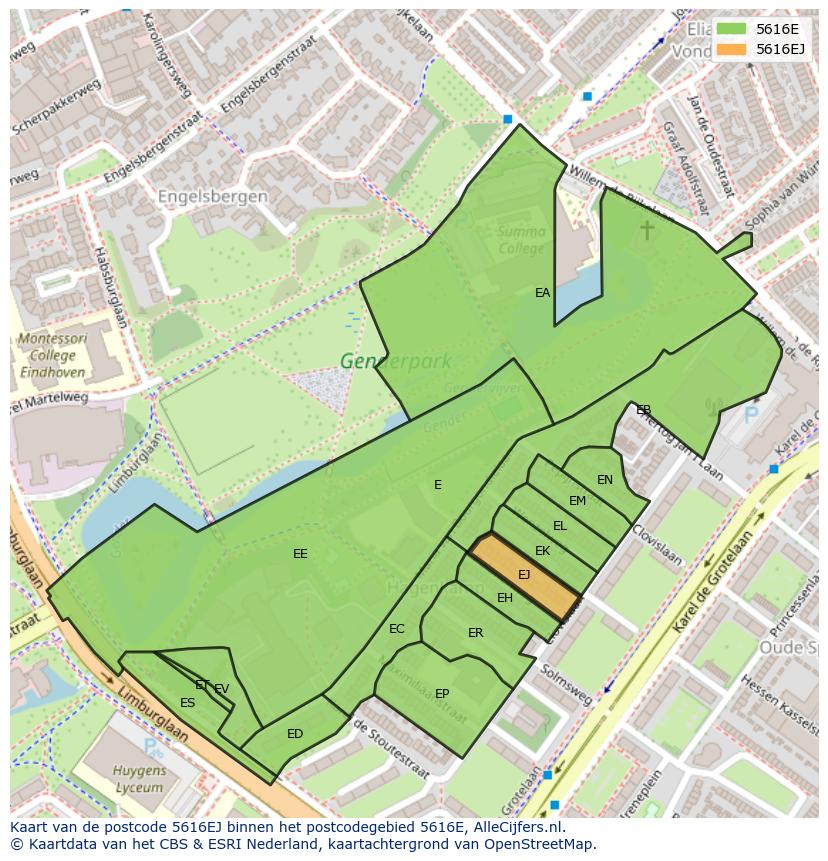 Afbeelding van het postcodegebied 5616 EJ op de kaart.