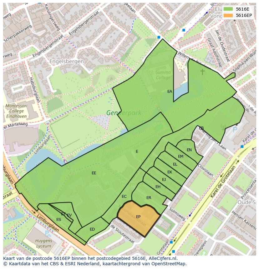 Afbeelding van het postcodegebied 5616 EP op de kaart.