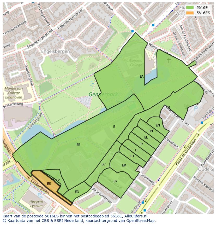 Afbeelding van het postcodegebied 5616 ES op de kaart.