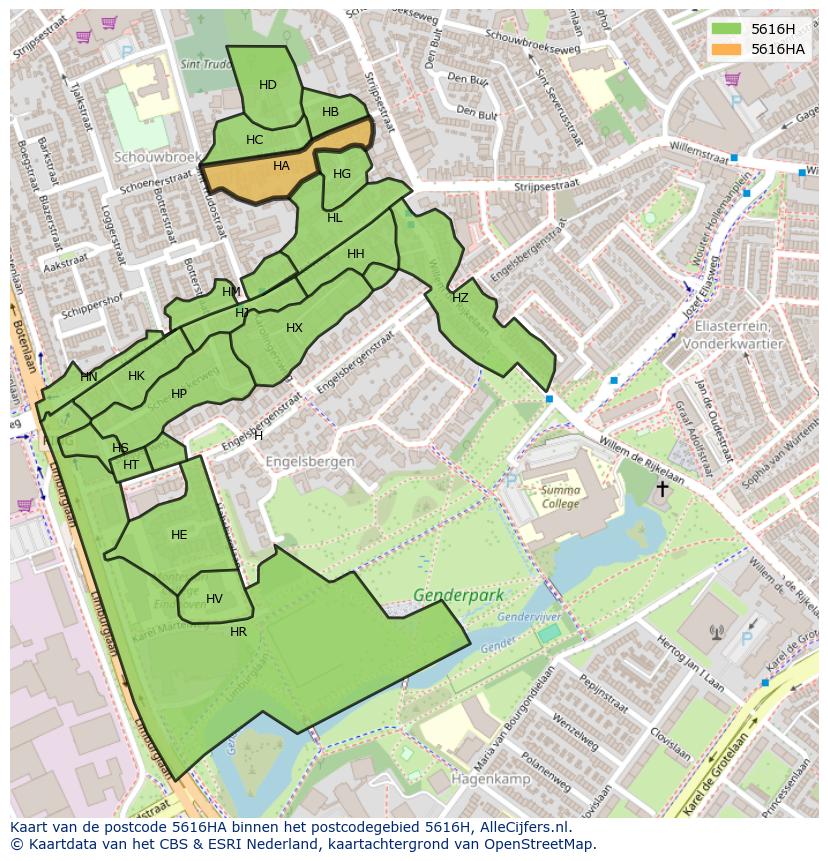 Afbeelding van het postcodegebied 5616 HA op de kaart.