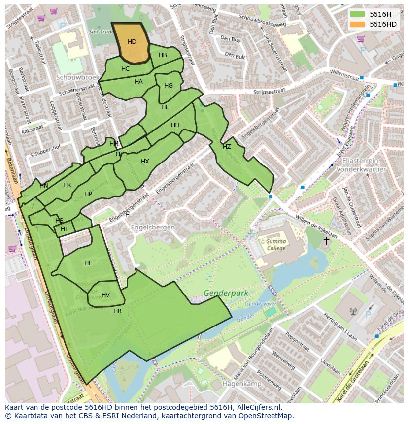 Afbeelding van het postcodegebied 5616 HD op de kaart.