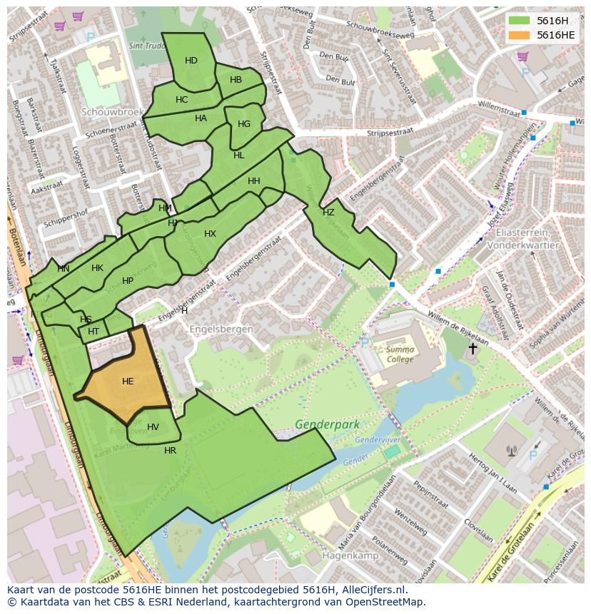 Afbeelding van het postcodegebied 5616 HE op de kaart.
