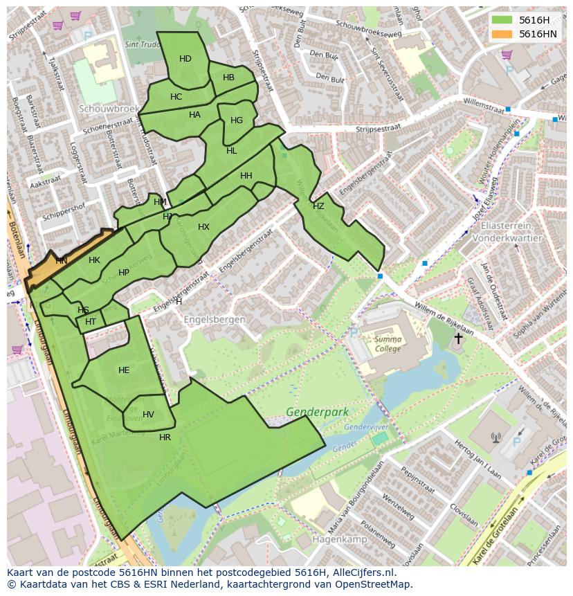 Afbeelding van het postcodegebied 5616 HN op de kaart.