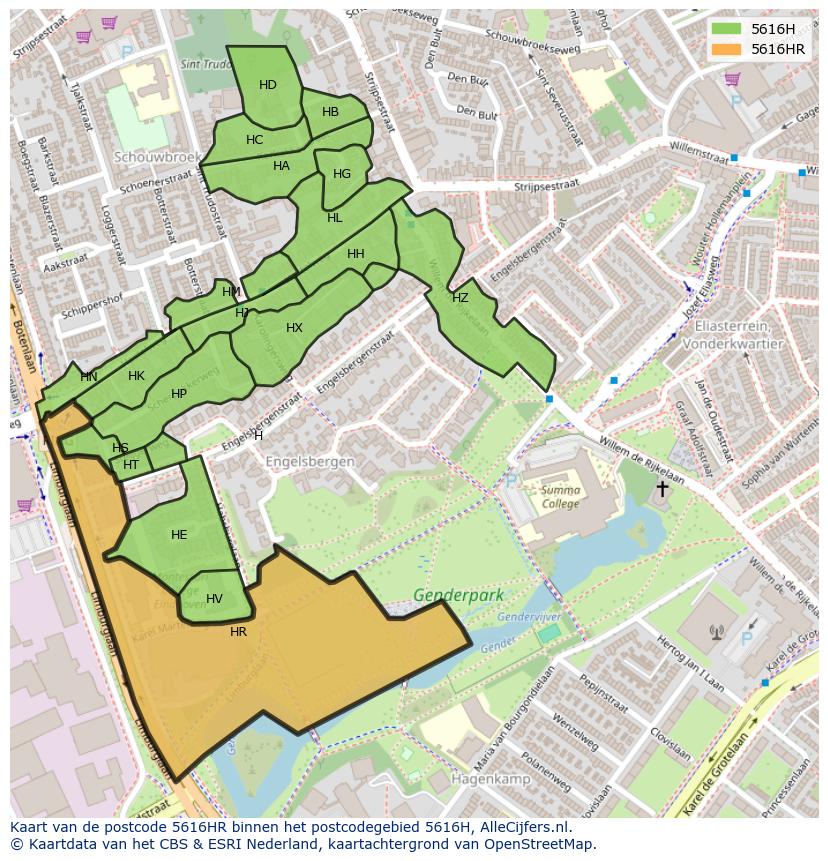 Afbeelding van het postcodegebied 5616 HR op de kaart.