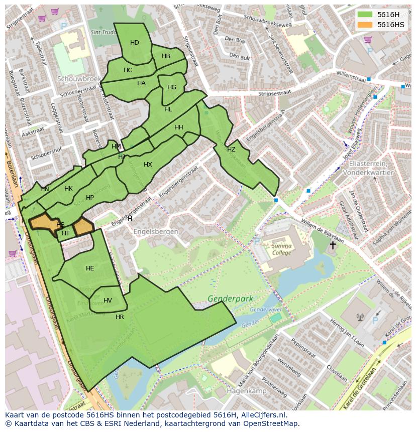 Afbeelding van het postcodegebied 5616 HS op de kaart.