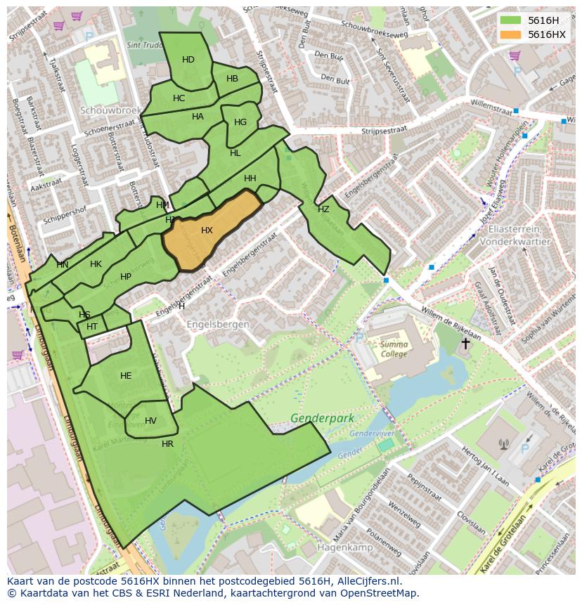 Afbeelding van het postcodegebied 5616 HX op de kaart.