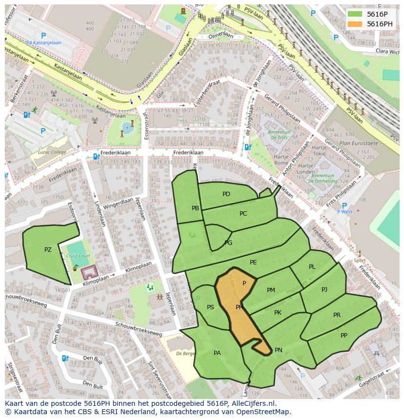Afbeelding van het postcodegebied 5616 PH op de kaart.