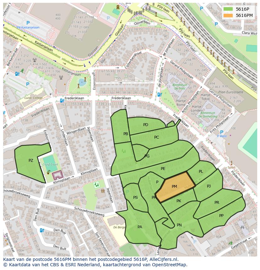 Afbeelding van het postcodegebied 5616 PM op de kaart.