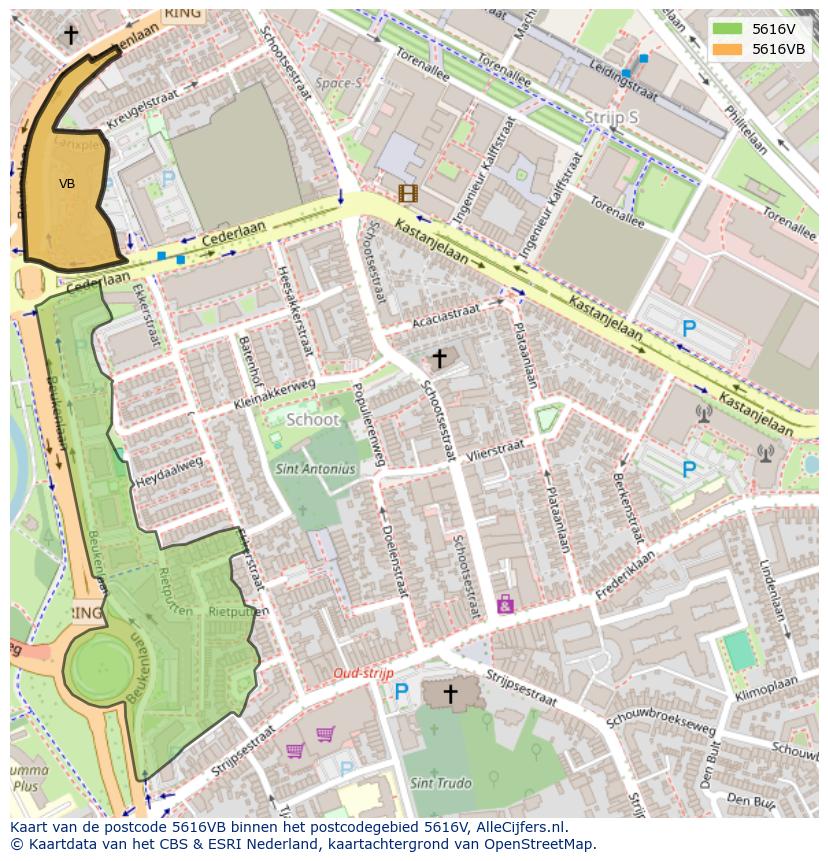 Afbeelding van het postcodegebied 5616 VB op de kaart.