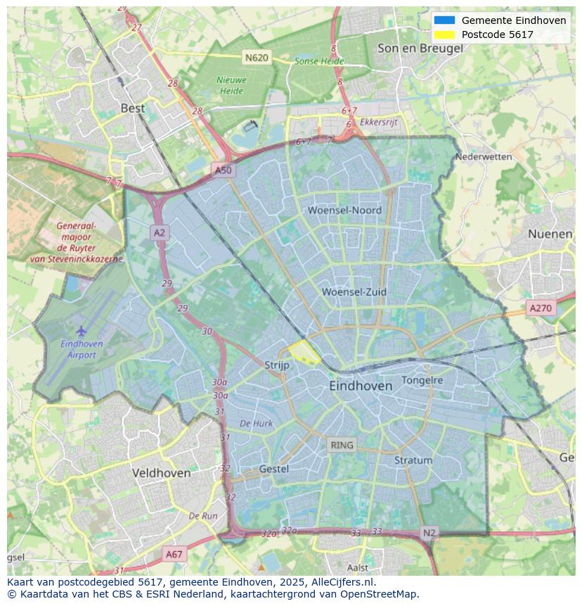 Afbeelding van het postcodegebied 5617 op de kaart.