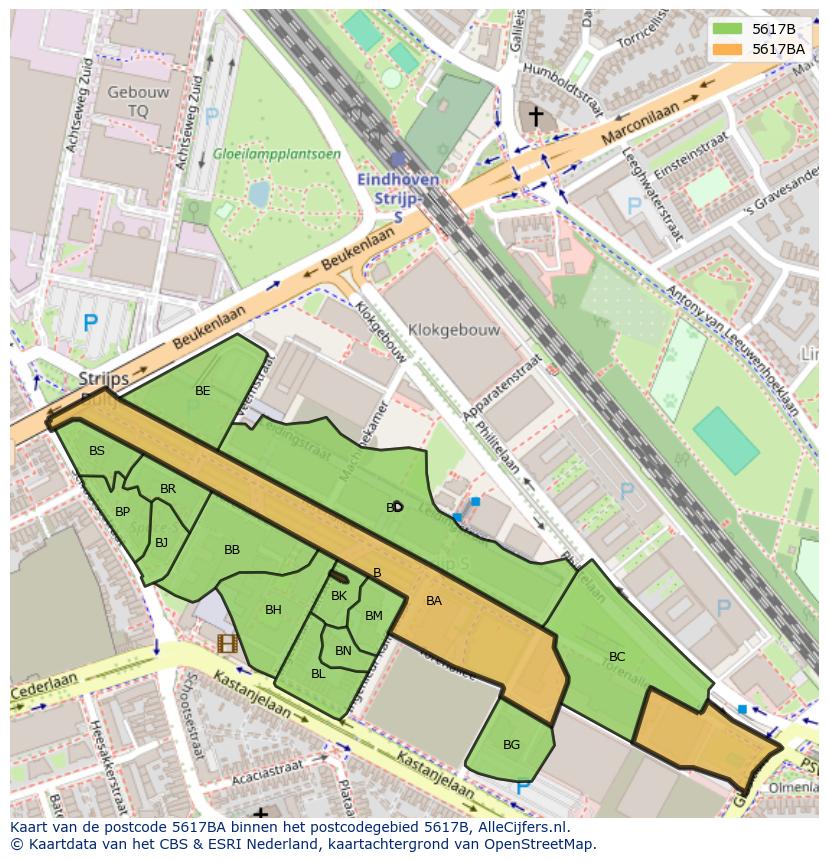 Afbeelding van het postcodegebied 5617 BA op de kaart.