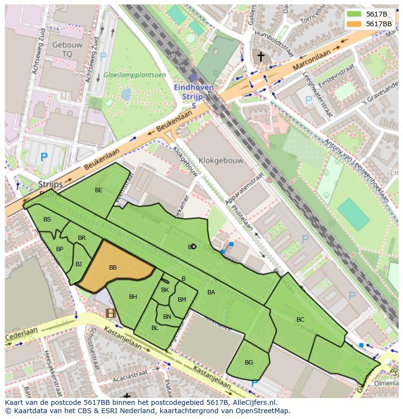 Afbeelding van het postcodegebied 5617 BB op de kaart.
