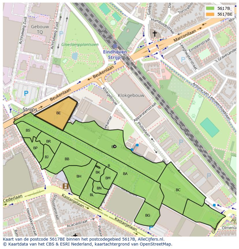 Afbeelding van het postcodegebied 5617 BE op de kaart.