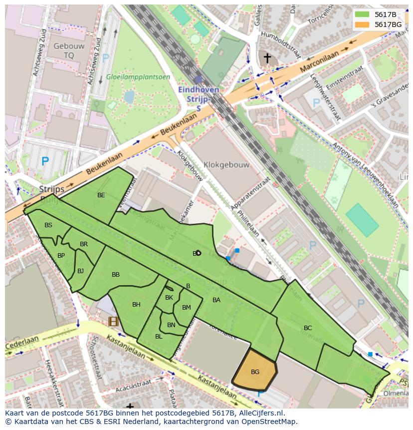 Afbeelding van het postcodegebied 5617 BG op de kaart.