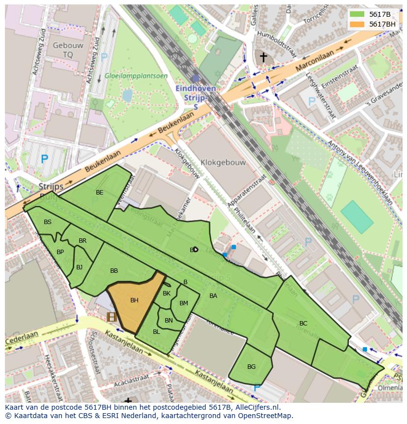 Afbeelding van het postcodegebied 5617 BH op de kaart.