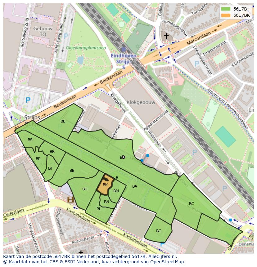 Afbeelding van het postcodegebied 5617 BK op de kaart.