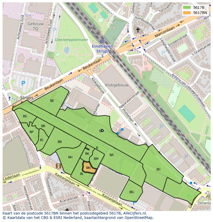 Afbeelding van het postcodegebied 5617 BN op de kaart.