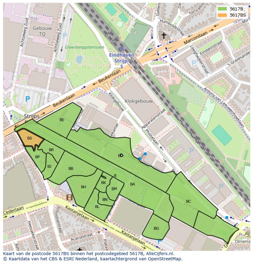 Afbeelding van het postcodegebied 5617 BS op de kaart.