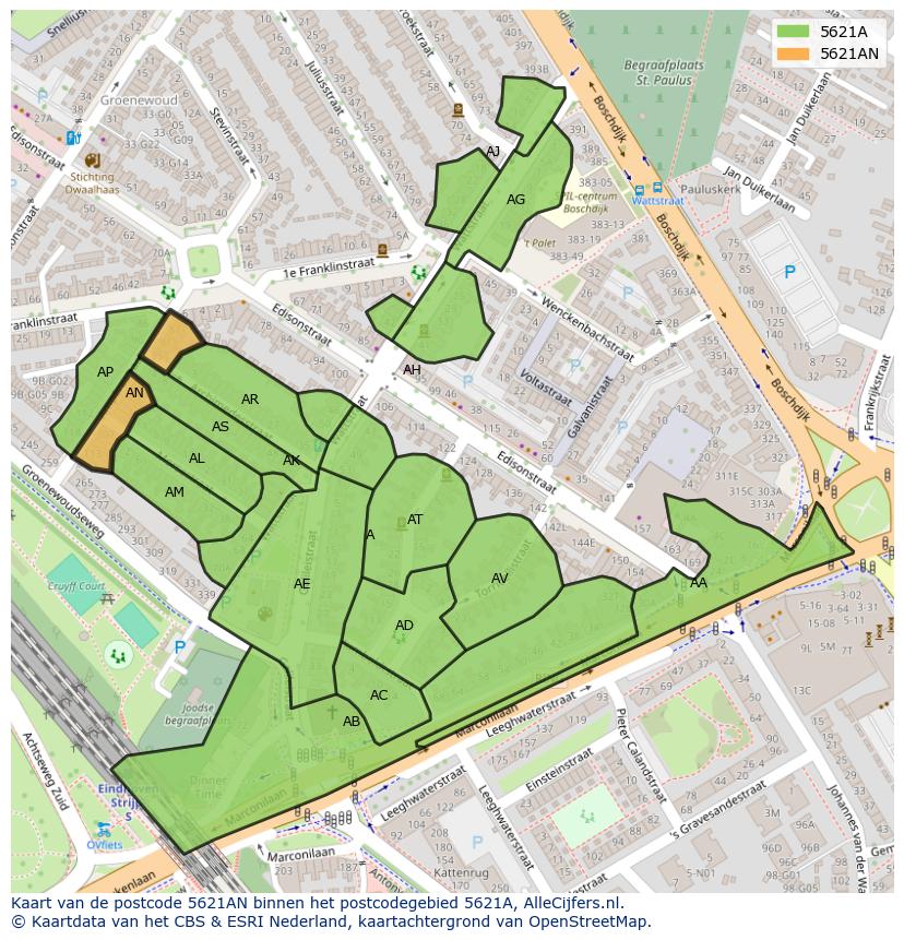 Afbeelding van het postcodegebied 5621 AN op de kaart.