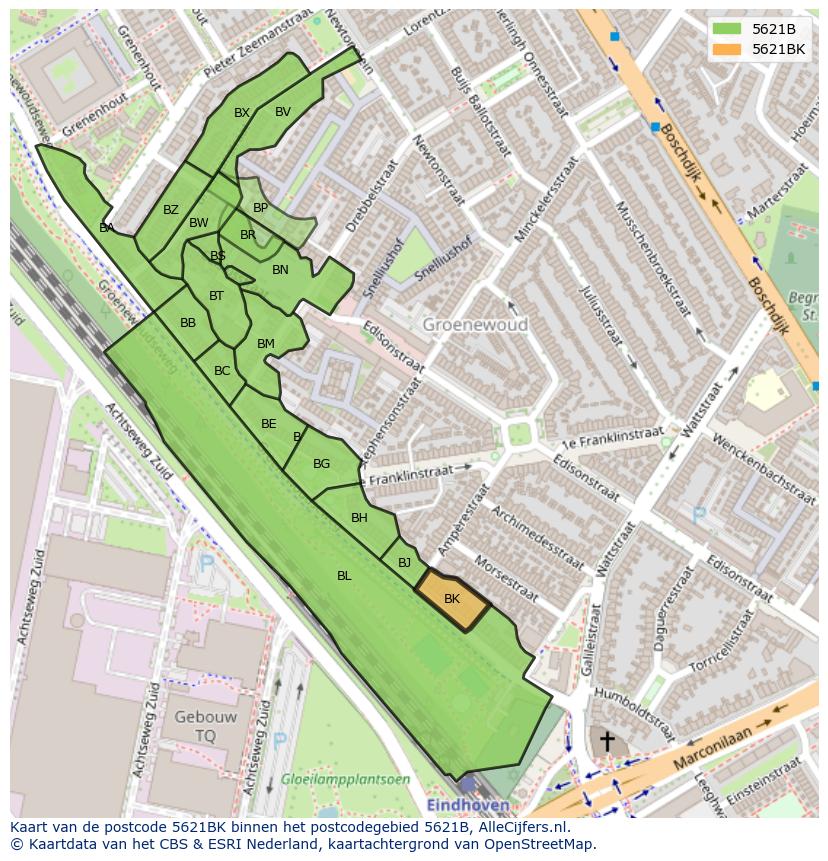 Afbeelding van het postcodegebied 5621 BK op de kaart.