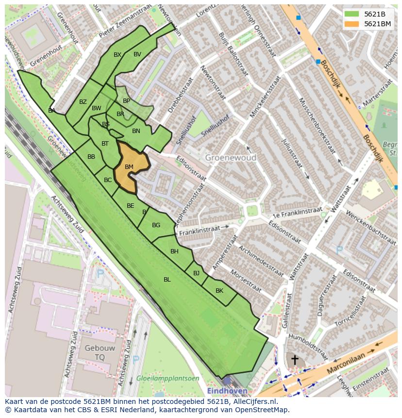 Afbeelding van het postcodegebied 5621 BM op de kaart.