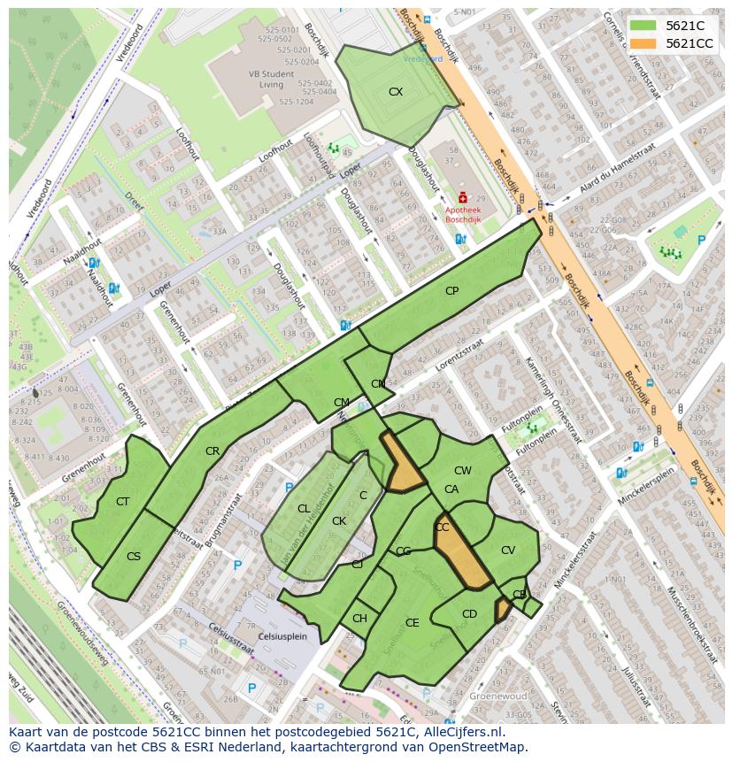 Afbeelding van het postcodegebied 5621 CC op de kaart.