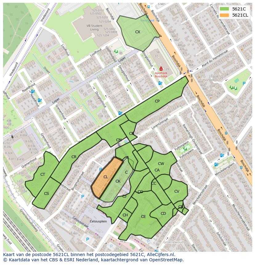 Afbeelding van het postcodegebied 5621 CL op de kaart.