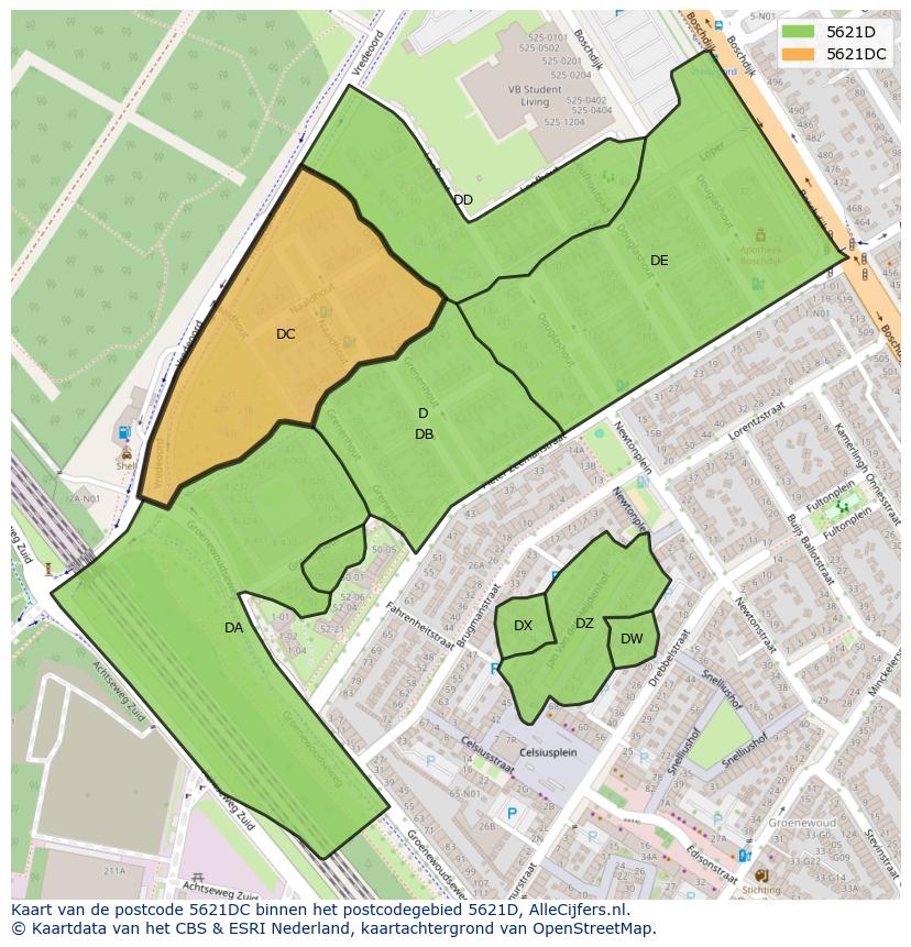Afbeelding van het postcodegebied 5621 DC op de kaart.