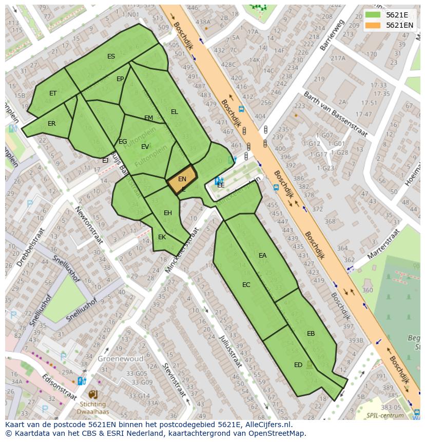 Afbeelding van het postcodegebied 5621 EN op de kaart.