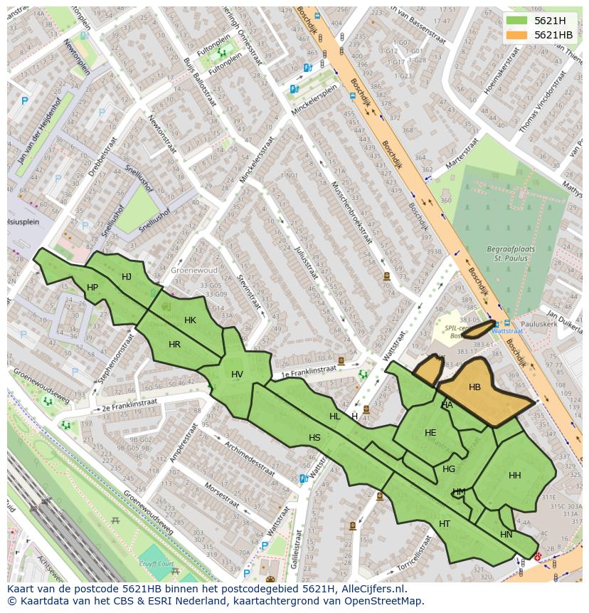 Afbeelding van het postcodegebied 5621 HB op de kaart.