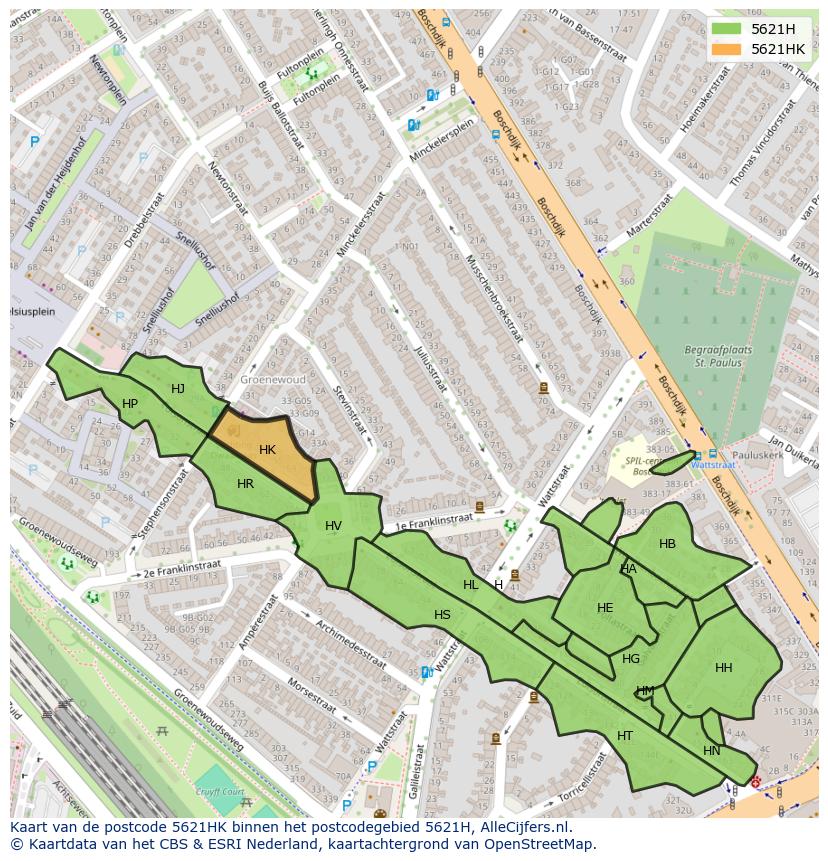 Afbeelding van het postcodegebied 5621 HK op de kaart.