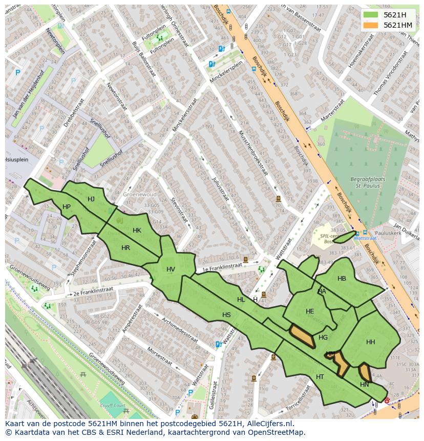Afbeelding van het postcodegebied 5621 HM op de kaart.