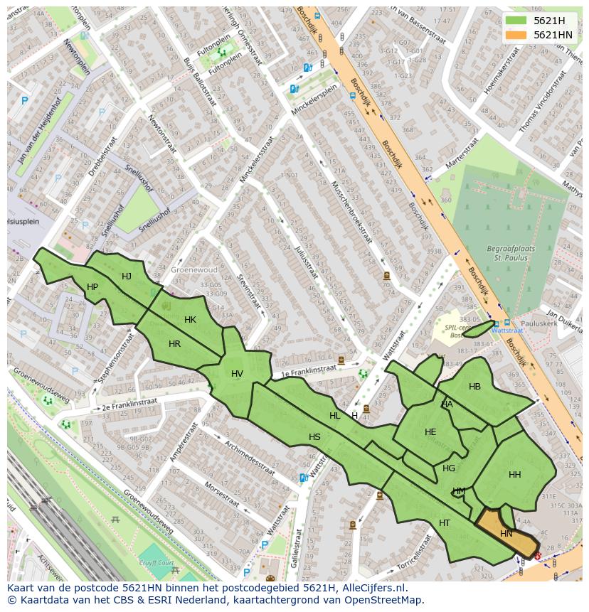 Afbeelding van het postcodegebied 5621 HN op de kaart.