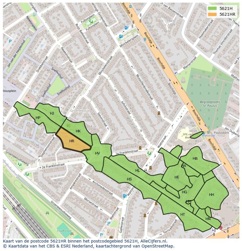Afbeelding van het postcodegebied 5621 HR op de kaart.