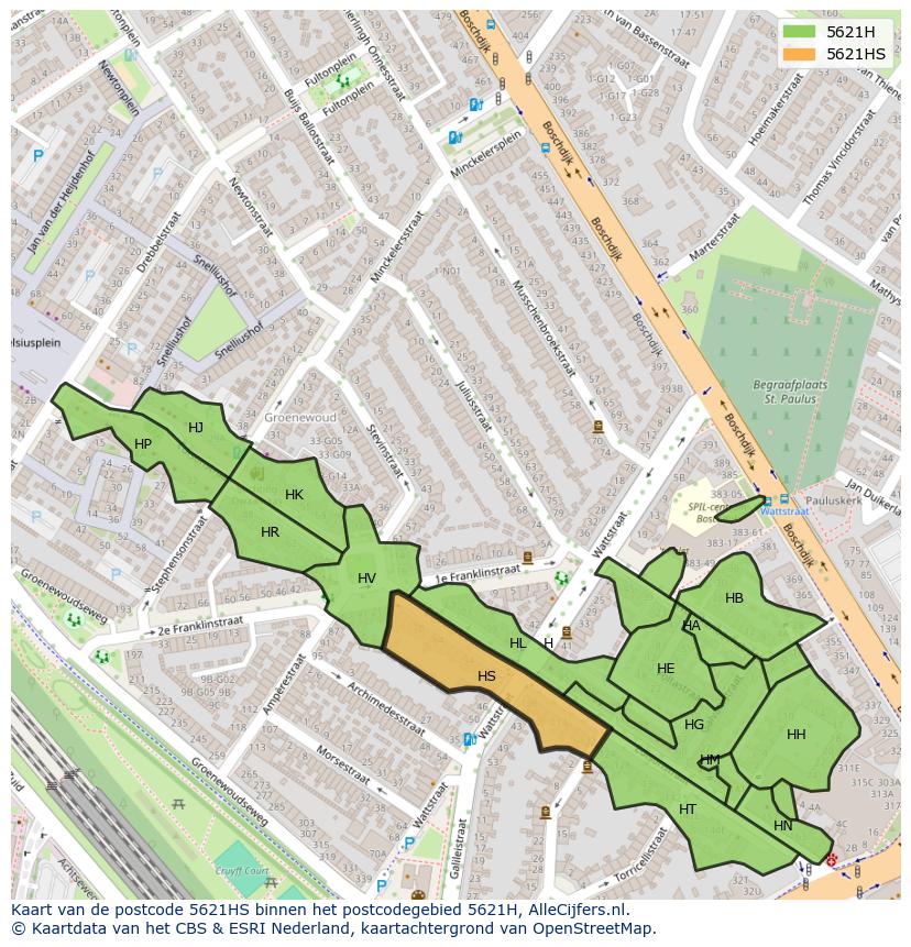 Afbeelding van het postcodegebied 5621 HS op de kaart.