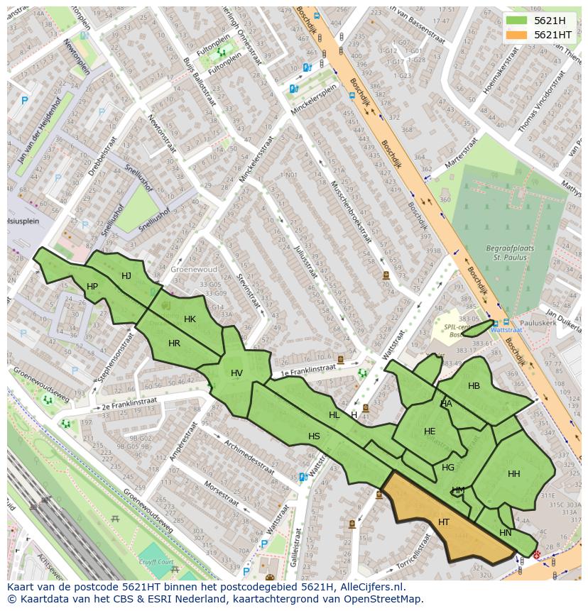 Afbeelding van het postcodegebied 5621 HT op de kaart.