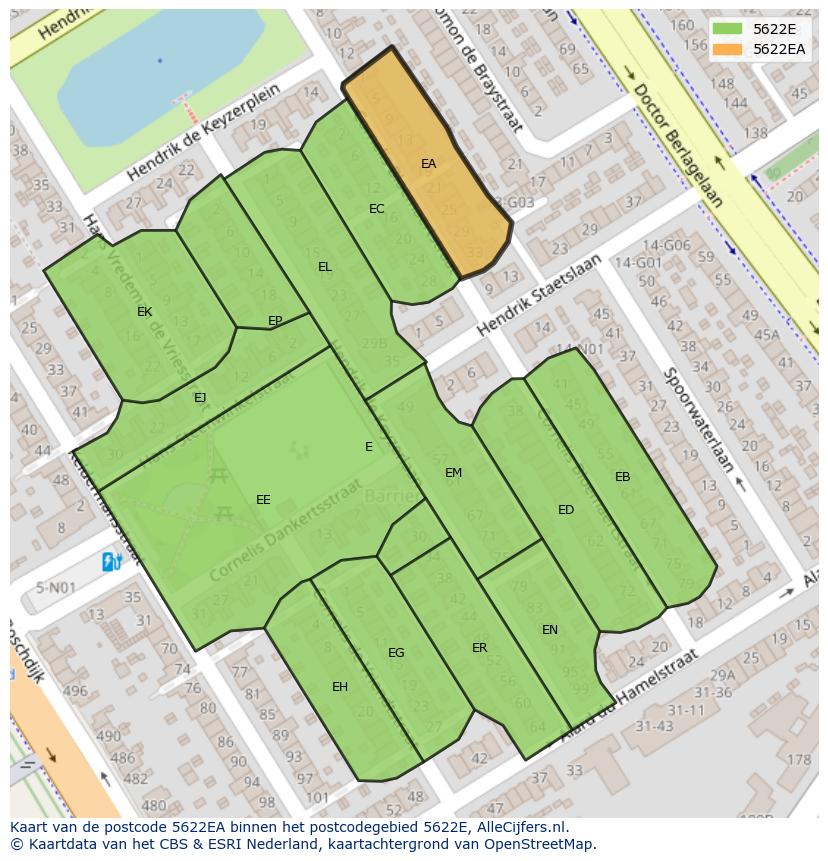 Afbeelding van het postcodegebied 5622 EA op de kaart.