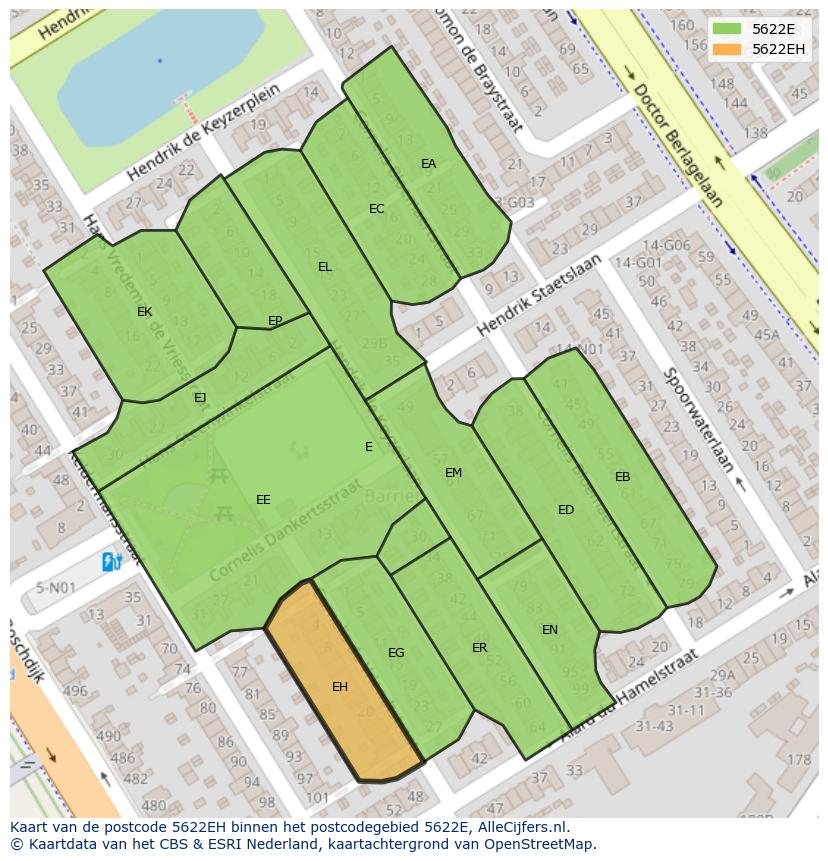 Afbeelding van het postcodegebied 5622 EH op de kaart.