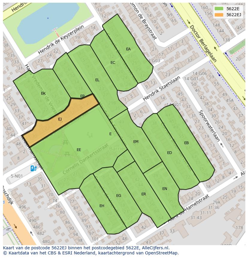 Afbeelding van het postcodegebied 5622 EJ op de kaart.