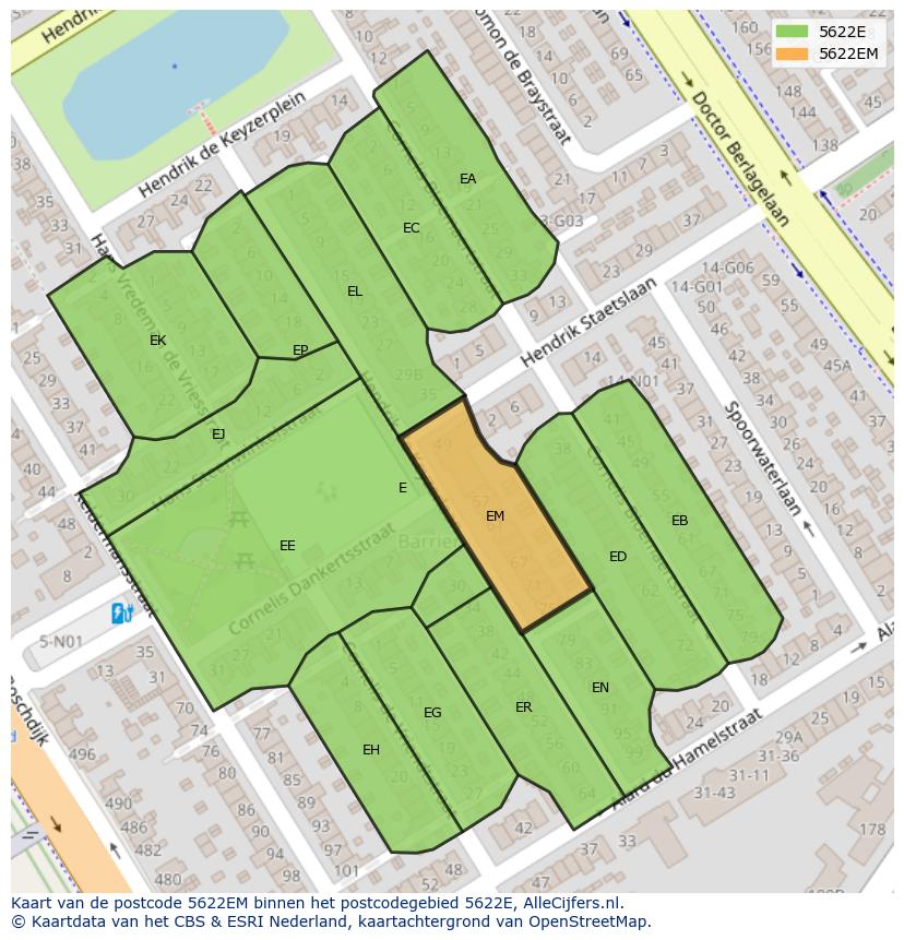 Afbeelding van het postcodegebied 5622 EM op de kaart.