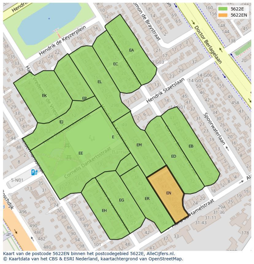 Afbeelding van het postcodegebied 5622 EN op de kaart.