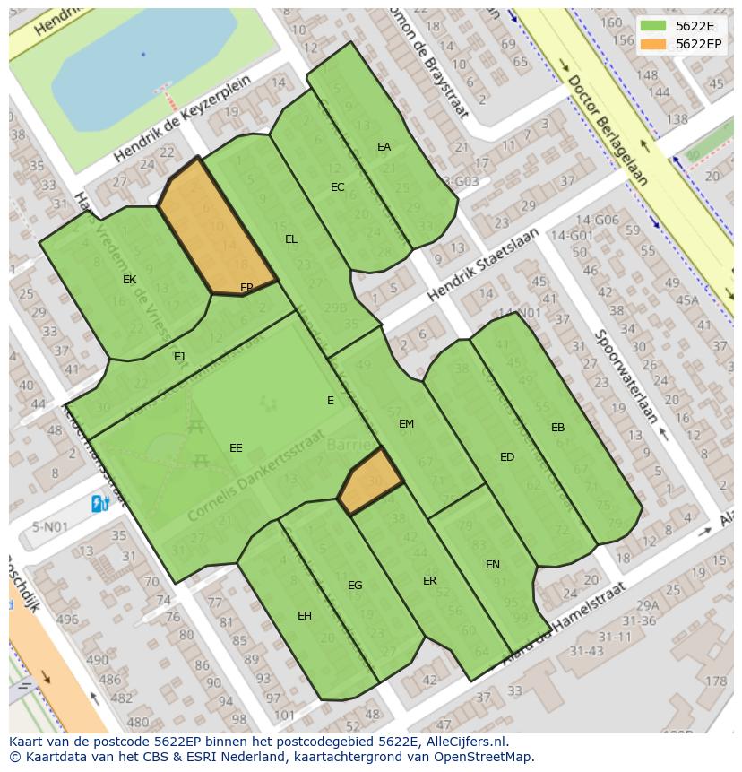 Afbeelding van het postcodegebied 5622 EP op de kaart.