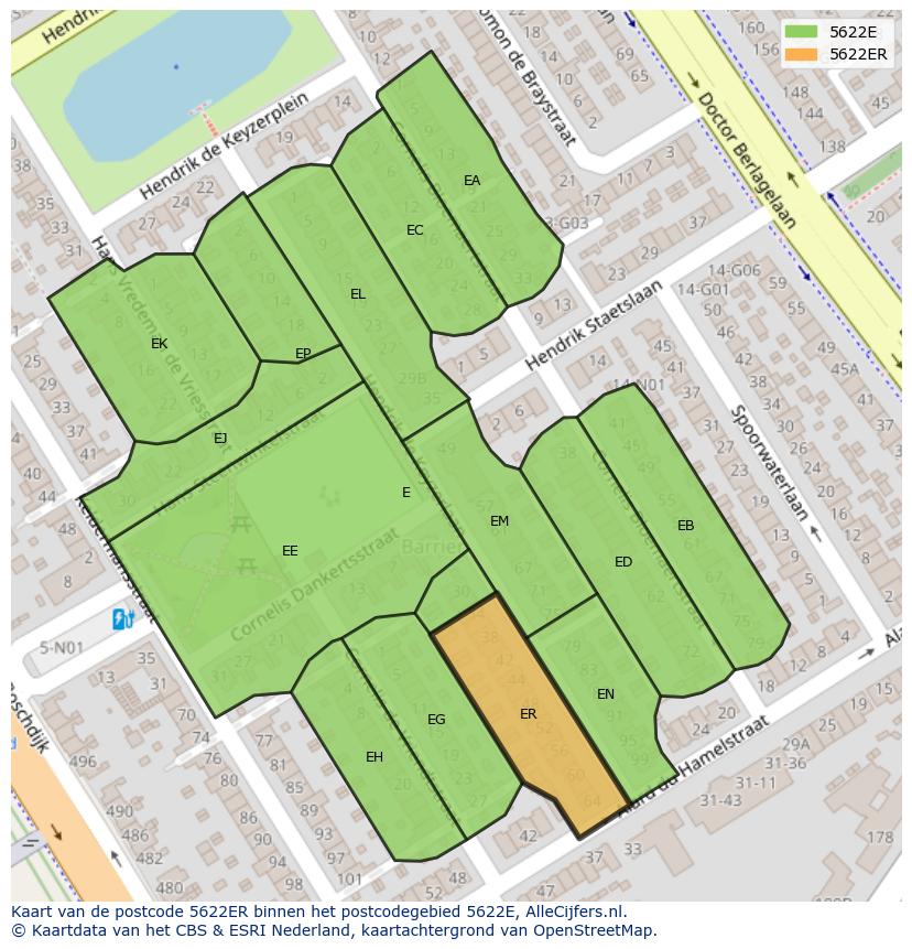 Afbeelding van het postcodegebied 5622 ER op de kaart.