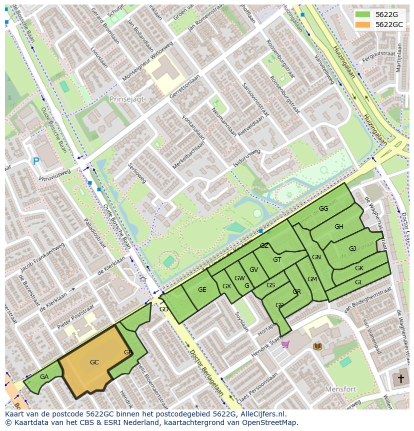 Afbeelding van het postcodegebied 5622 GC op de kaart.