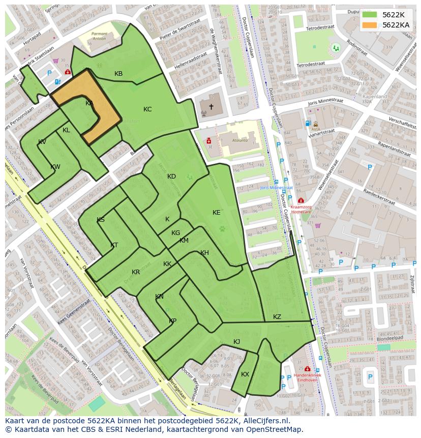 Afbeelding van het postcodegebied 5622 KA op de kaart.